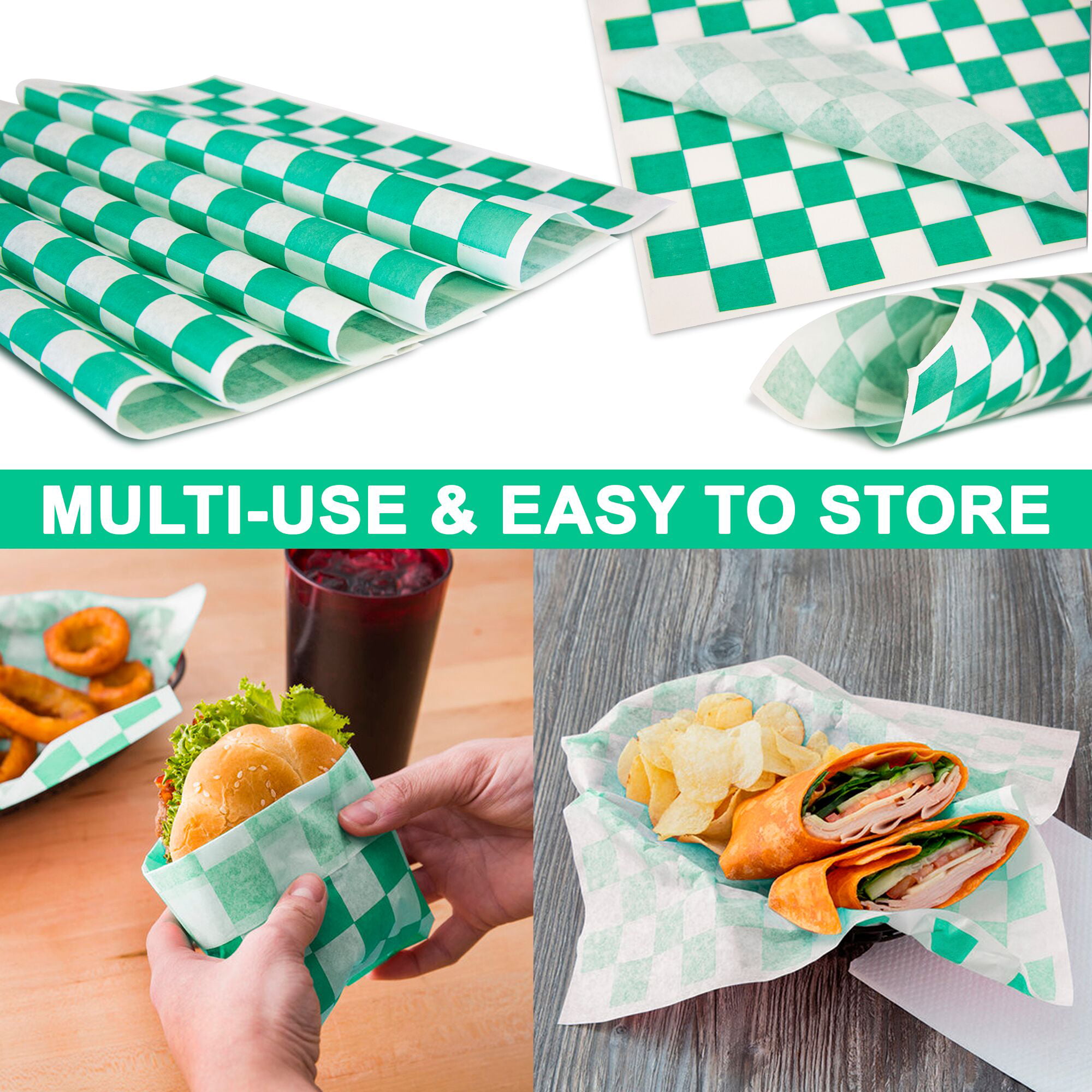 5000 Sheets] 12x12 Inch Deli Paper Sheets Sandwich Wrap - Green and White  Checkered Food Basket Liners, Grease Resistant Wrapper for Barbecue  Restaurants, Picnics, Parties, Kids Meal, Outdoor Fair 