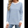 thumbnail image 1 of Tops Tipo Túnica para Mujer, Camisas A Rayas de Larga, Tops de Cuello Redondo Azul S, 1 of 9