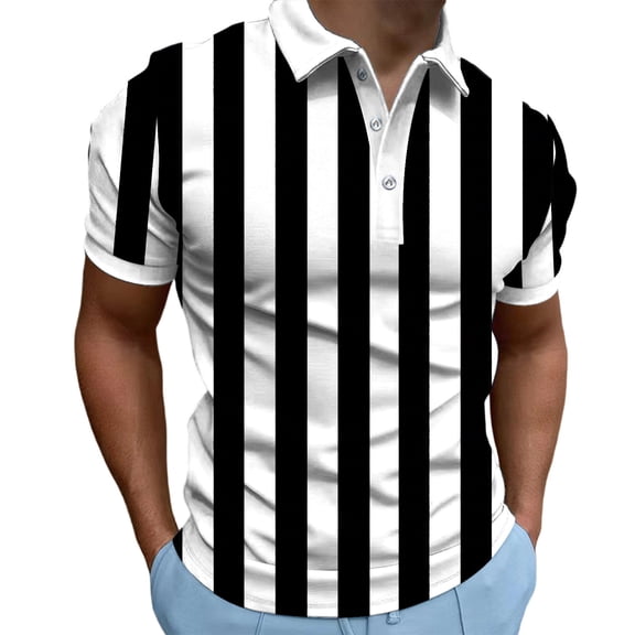 LMOIPLI Mens Plus Size Shirt Striped Color Block Golf Shirts Turndown Collar Button Short Sleeve Loose Fit Sports Tops White M