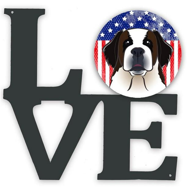 Carolines Treasures BB2176WALV 11.5 x 11.75 in. American Flag & Saint  Bernard Metal Artwork Love Wall Decor 