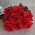 thumbnail image 5 of Ramo de novia de boda de flor de rosa artificial de 10 cabezas, ramo de flores de simulación de oficina en casa, rosa falsa, rojo sidaley HA7036-10B, 5 of 5