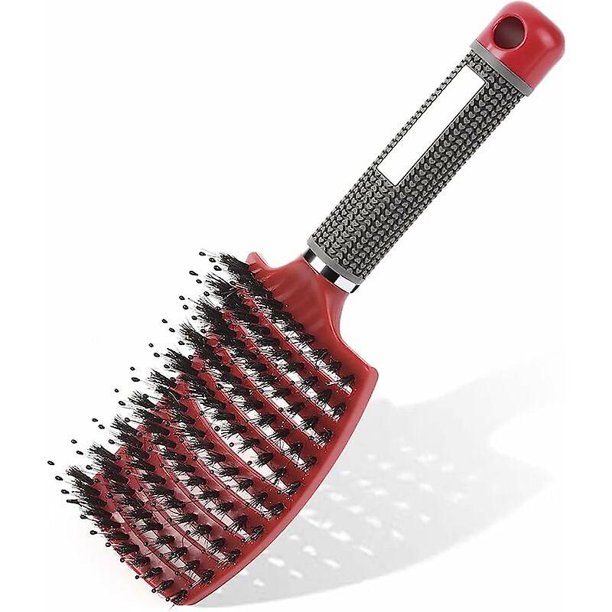 Sailing Cepillo de pelo. Cepillo desenredante profesional con algunos. Cepillo de pelo sin tirones. Cepillo de pelo de cerdas de jabalí para rizos largos y finos, pelo de rizos gruesos (rojo)