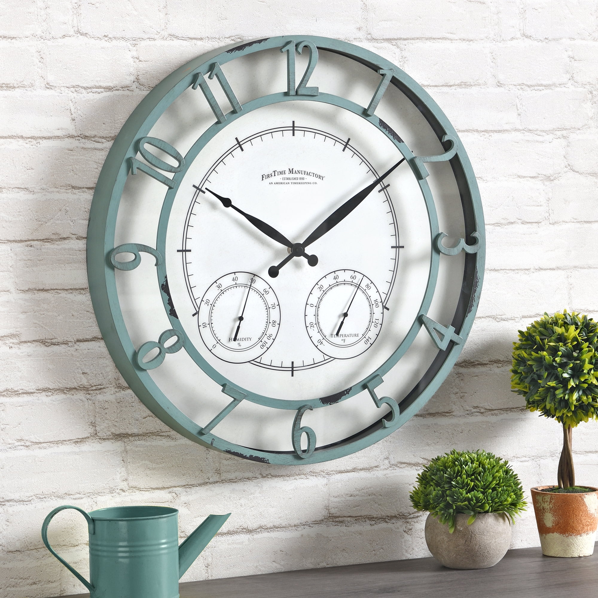 FirsTime & Co. Teal Laguna Outdoor Wall Clock, Farmhouse, Analog, 18 x