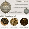 thumbnail image 4 of 3-Light 16" Retro Antique Gold Crystal Globe Chandelier Small Sphere Pendant Light, 4 of 8