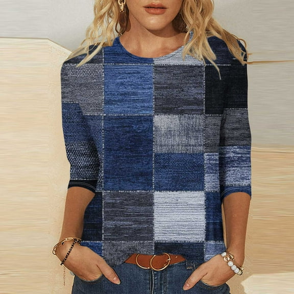LiMoi Womens Summer Tops Casual Dressy 3/4 Sleeve Tops for Women Plus Oversized Tee Shirts Plus Size Color Block 3/4 Sleeve Tops New Arrivals
