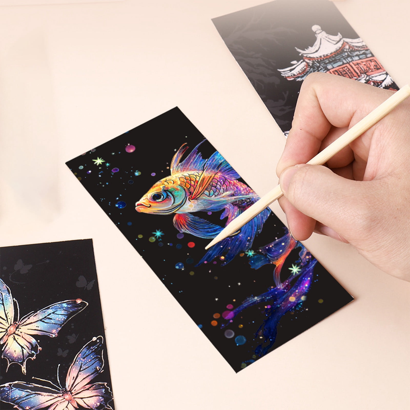 YiJuHui 24pcs Scratch Art for Adults -Glow in The Dark Scratch Craft Kit (12 Sheets) DIY Foil Engraving Art Set Stress Relief Gift for Craft Lovers Creative Scratch Art Home Decor
