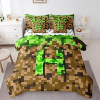 Manfei Kids Teens Personalized Initial Letter H 7-Piece Twin Bedding Sets,Brown Green Bedding Comforter Set,Construction Game Breathable Sheet Sets,Breathable Home Decor,Reversible