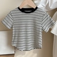thumbnail image 4 of Mgmyaa Girls' Summer Revivalism Casual Striped Color Blocked Short Sleeved T-shirt, 4 of 4