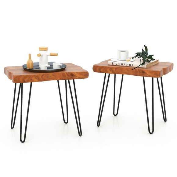 Costway 2 PCS Rectangular End Table Accent Side Reclaimed Indonesia Teak Wood Plant Stand Patio