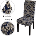 thumbnail image 4 of Chair Covers Set of 6 Floral Pattern Wallpaper Baroque Seamless Background Gold and Dark Blue O Spandex Super Fit Stretch Removable Washable Kitch, 4 of 5