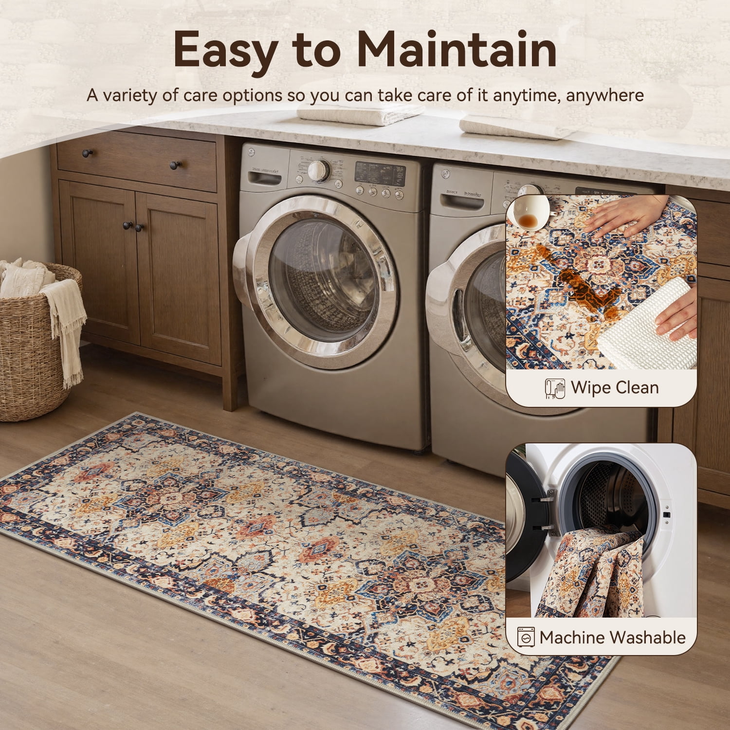 SIXHOME 3-Piece Kitchen Rugs and Runner Set Washable Vintage Kitchen Mat Non-Slip Low-Profile Rugs for Kitchen Sink Laundry Bedside 20"x32"+20"x48"+20"x59" Colorful
