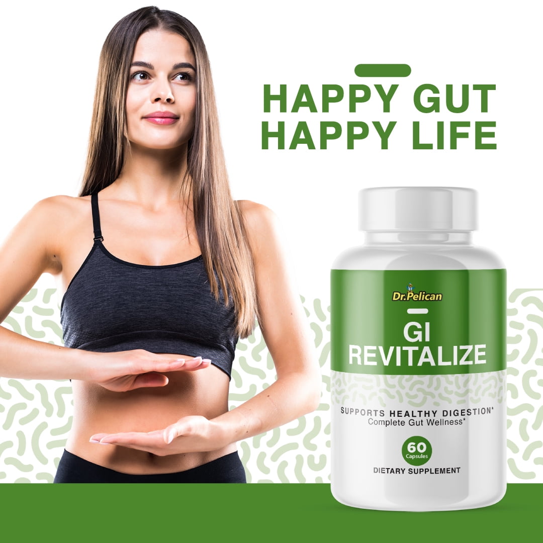 GI Revitalize -Digestive Support- 2 Bottles- 120 Capsules- Dr. Pelican