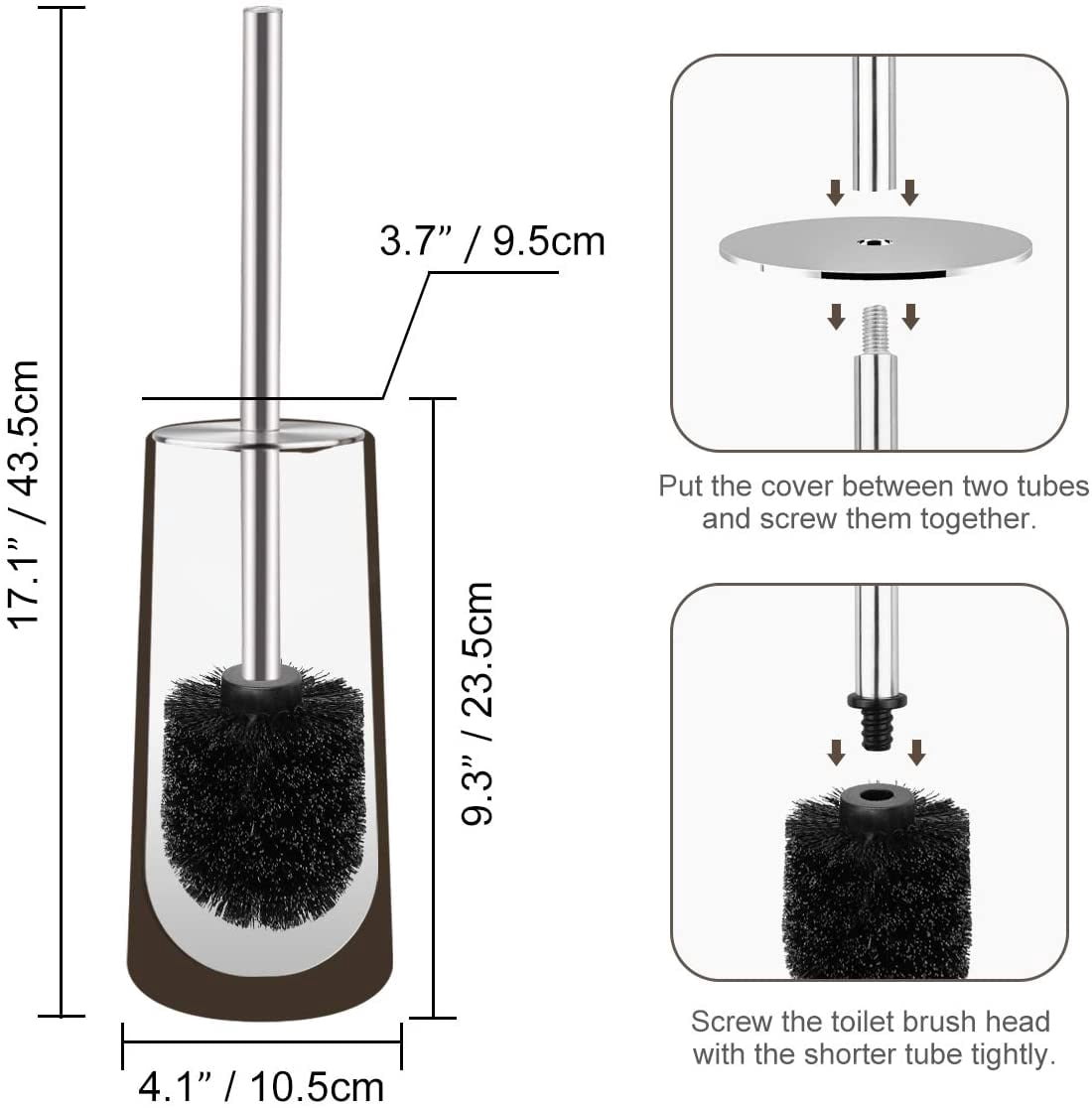 Toilet Brush and Holder, 2 Pack Toilet Brush with 304 Stainless Steel Long Handle, Toilet Bowl Brush for Bathroom Toilet-Ergonomic, Elegant,Durable (Bronze)