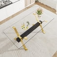 thumbnail image 3 of Dining table. Modern tempered glass dining table. Large modern office desk with gold plated metal legs and gray MDF crossbars, suitable for both home and office use. Kitchen. 71 ''x35.4''x30 '' 1105, 3 of 23