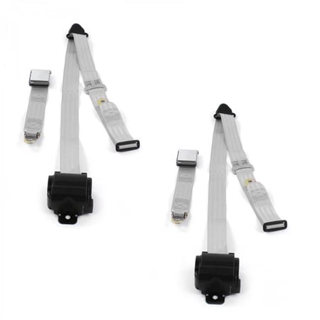 safeTboy Gray & Grey Retractable Bucket Seat Belt Kit for 1957-1959 Ford Airplane 3 Point - 2 Belts