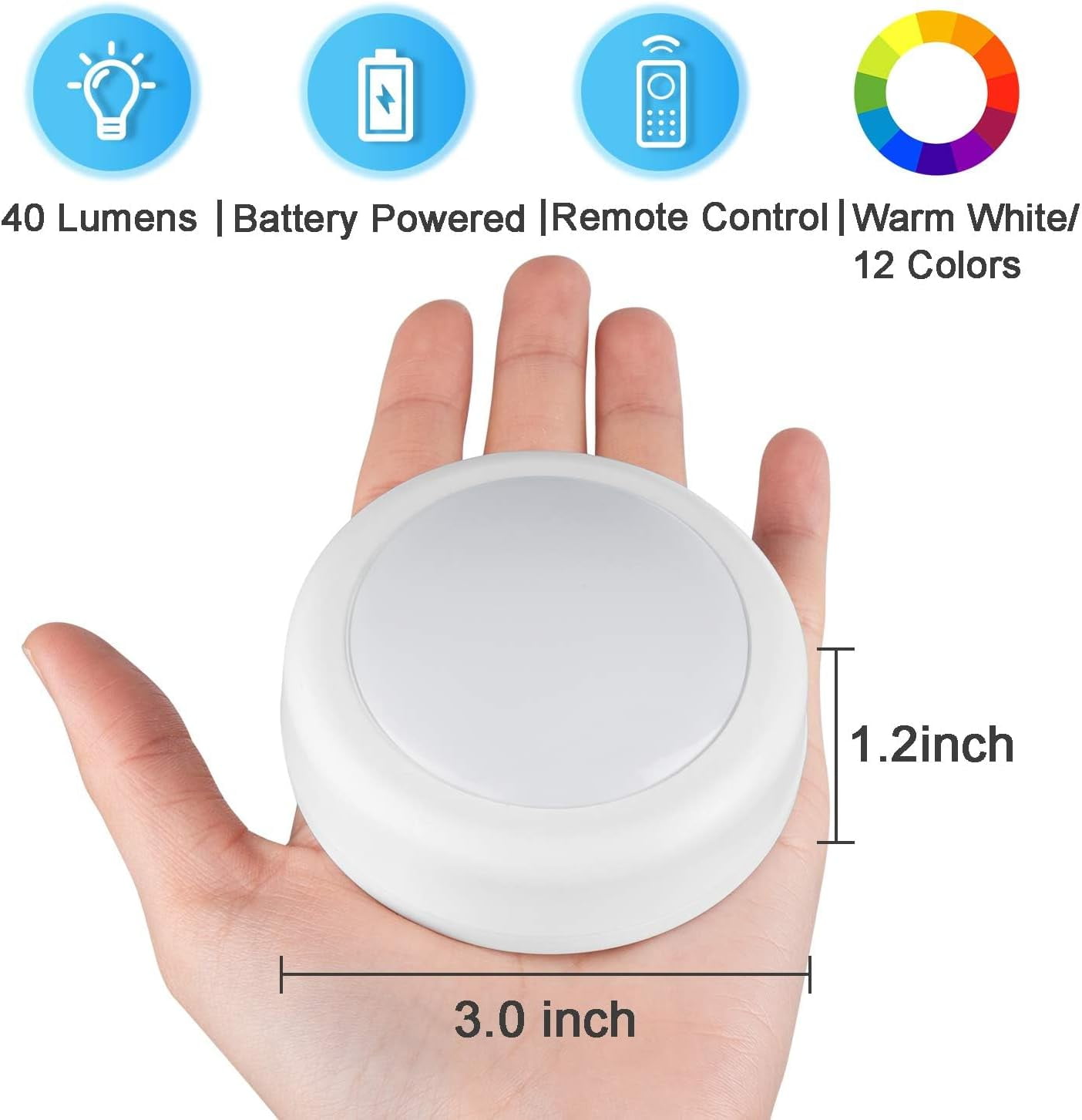JJEAN-LED Puck Lights with Remote Control, Wireless Under Cabinet & Closet Lighting, RGB 13 Color Changing Lights with Dimmer, Timer & AA Battery Operated, Push, Touch, Stick on for Night, White, 6 P