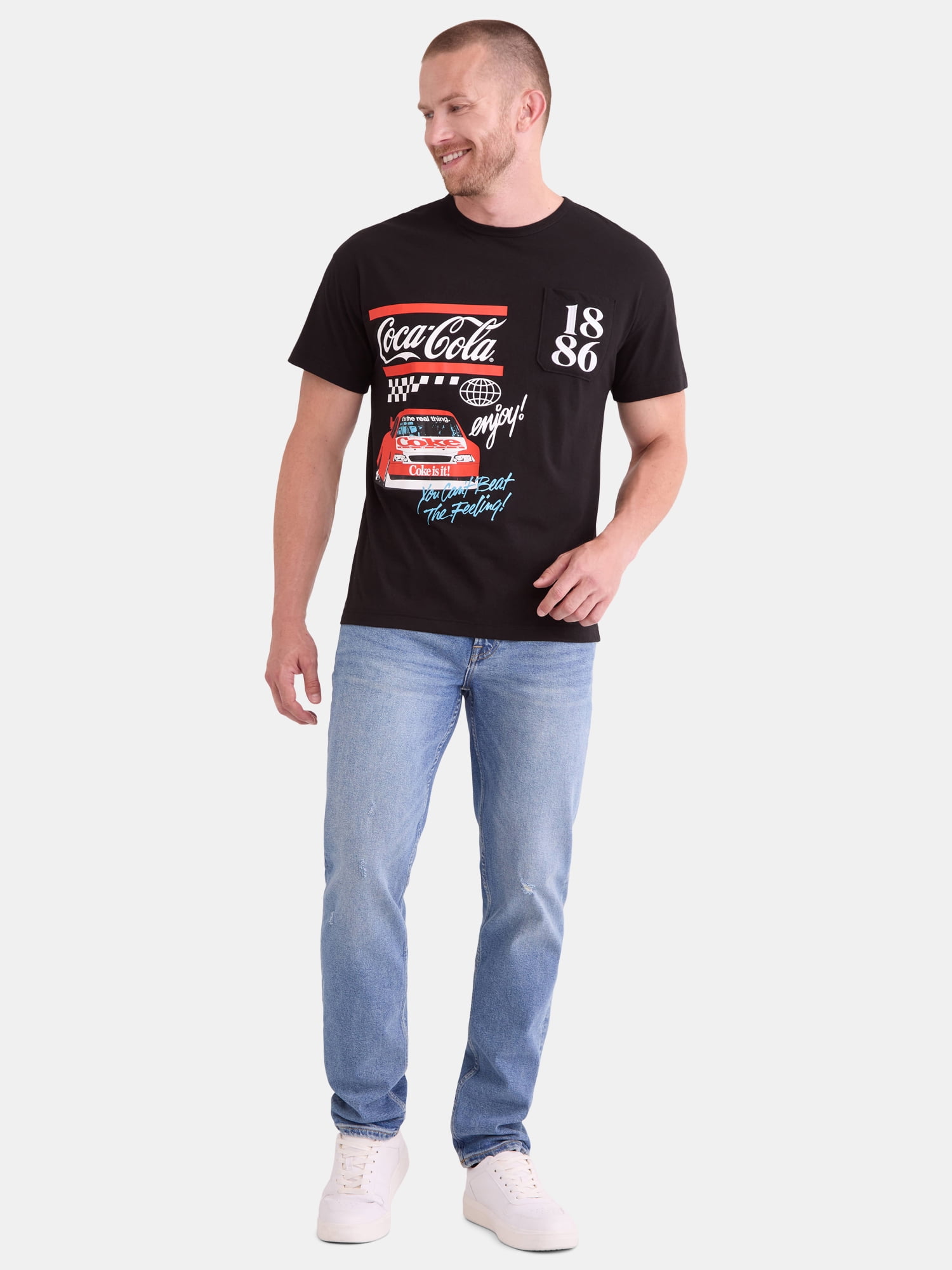 Coca-Cola Racing Men's and Big Men's Front Back Graphic Pocket Tee, Sizes S-3XL