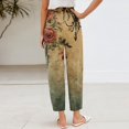 thumbnail image 4 of WTOBBY Women's Retro Floral Print Casual Wide Leg Elastic Waist Pants with Pockets, Summer Loose Trousers for Women, Comfortable and Flowy Design,Army Green L, 4 of 5