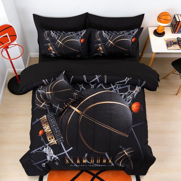 Btargot 6 Piece Basketball Kids Bedding Set for Boys Sportsman Slam Dunk Printing Twin Comforter Set