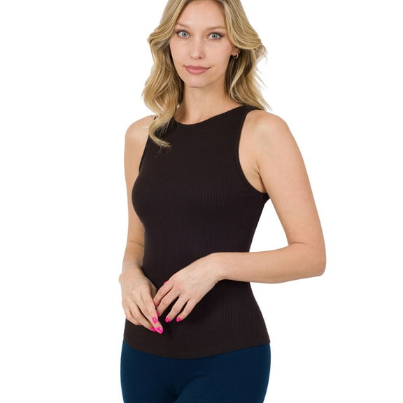 Niobe Clothing Womens Ribbed Crew Neck Sleeveless Tank Top