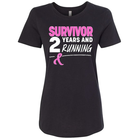 Inktastic Breast Cancer Survivor 2 Years and Running with Pink Ribbon Women's T-Shirt