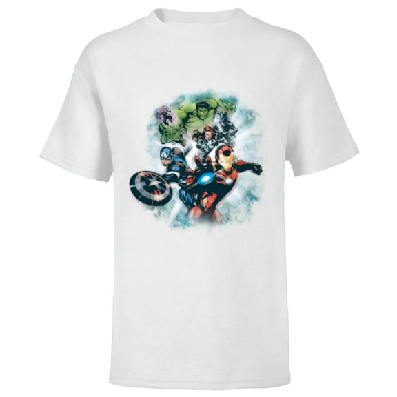 Marvel Avengers Assemble Team Full Color - Short Sleeve T-Shirt for Kids - Customized-White