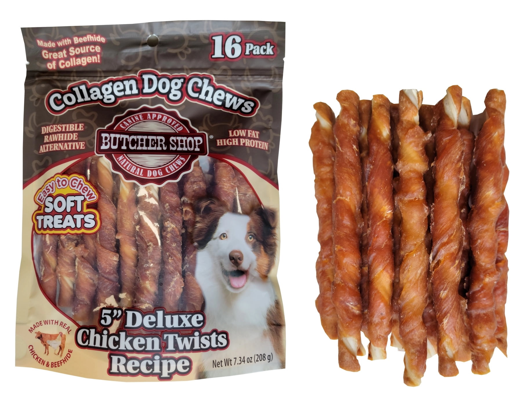 Butcher Shop Collagen Dog Chews 5” Deluxe Chicken Twists Dog Treats (2 Pack - 7.34 oz per Pack)