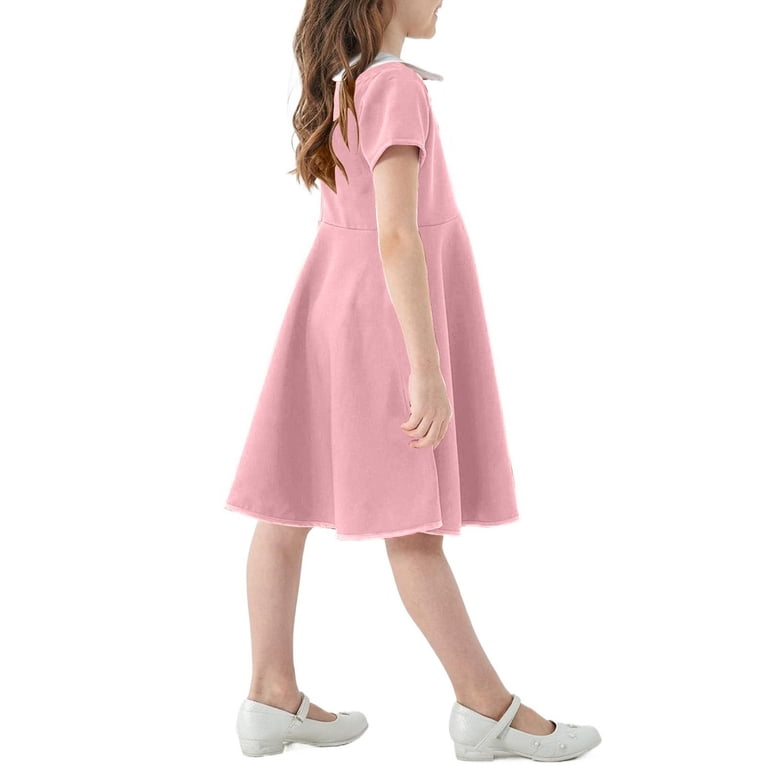 NAISIBABY Girls Flare Dress, Short Sleeve Solid Color Kids Casual A-Line  Sundress Pink 9-10T - Walmart.com