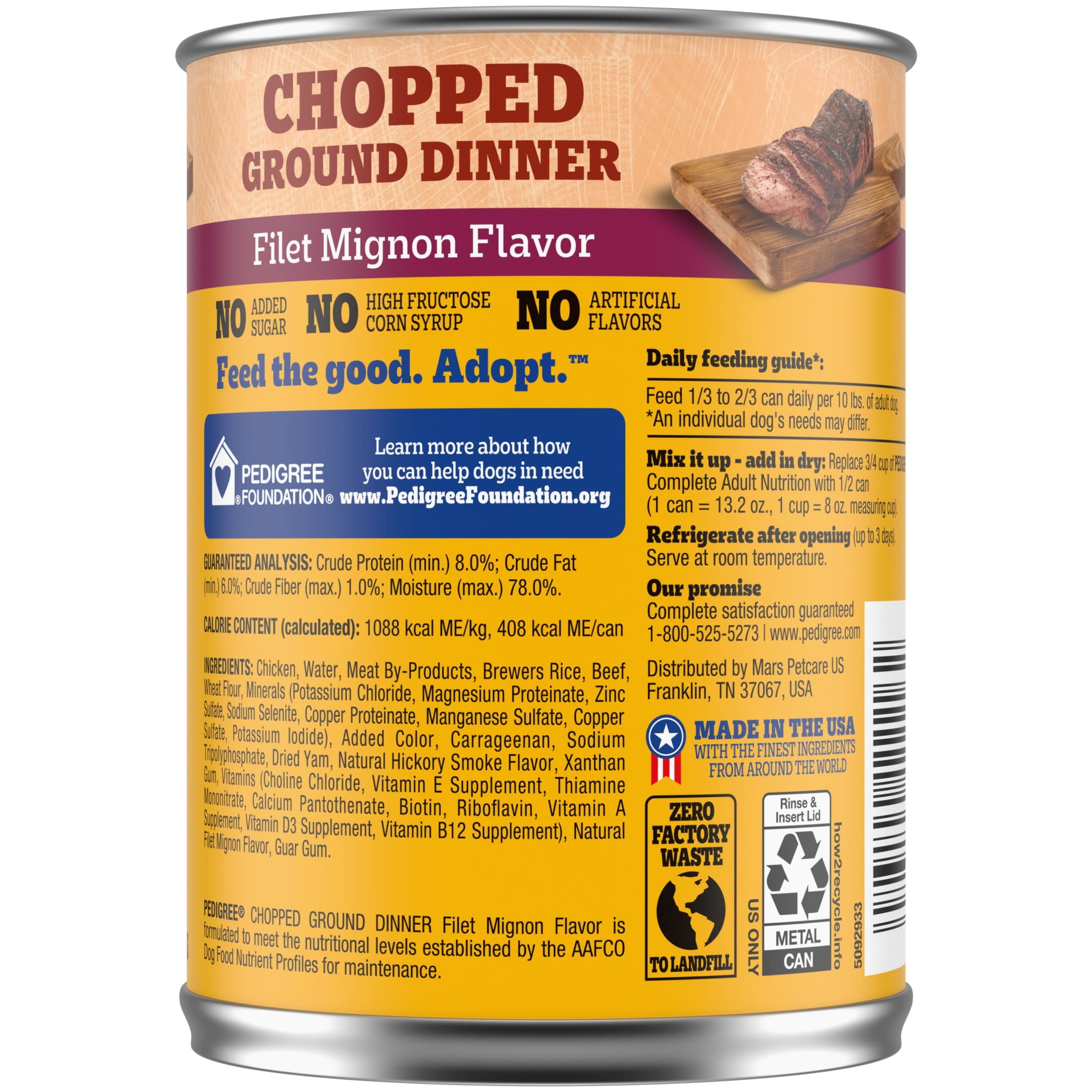 (4 pack) Pedigree Chopped Ground Dinner Filet Mignon Flavor Adult Wet Dog Food, 13.2 oz Can
