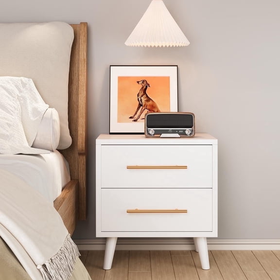 Asofer 2-drawer White Nightstand Set, 20"H Bedside Table Set with 2 Metal Handle, for Bedroom and Living Room