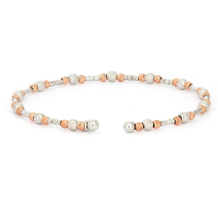 Giuliano Mameli Sterling Silver 14kt Rose Gold and Rhodium Bracelet with Large and Small Round and Oval Faceted Beads