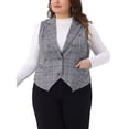 thumbnail image 1 of Chaleco de mujer plus size a cuadros Agnes Orinda, con botones, forrado, chaleco curvy vintage para oficina con bolsillo 1X gris, 1 of 5