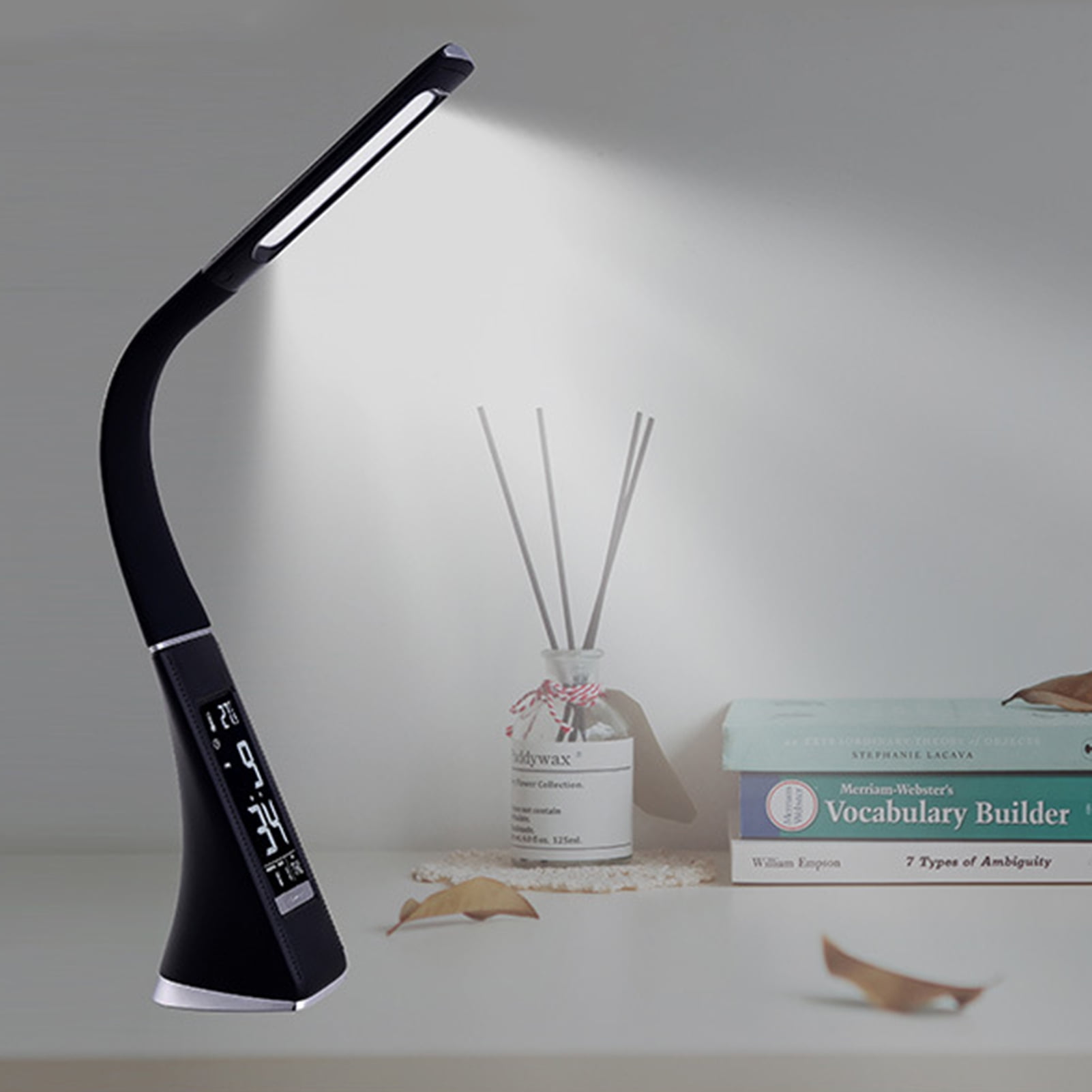 MIXFEER Multifunctional LED Desk Lamp Eye-Caring Table Lamp Adjustable Study Desk Light with Calendar Thermometer Time Alarm Clock Function Dimmable 3 Mode Light Touch Control for Office Home