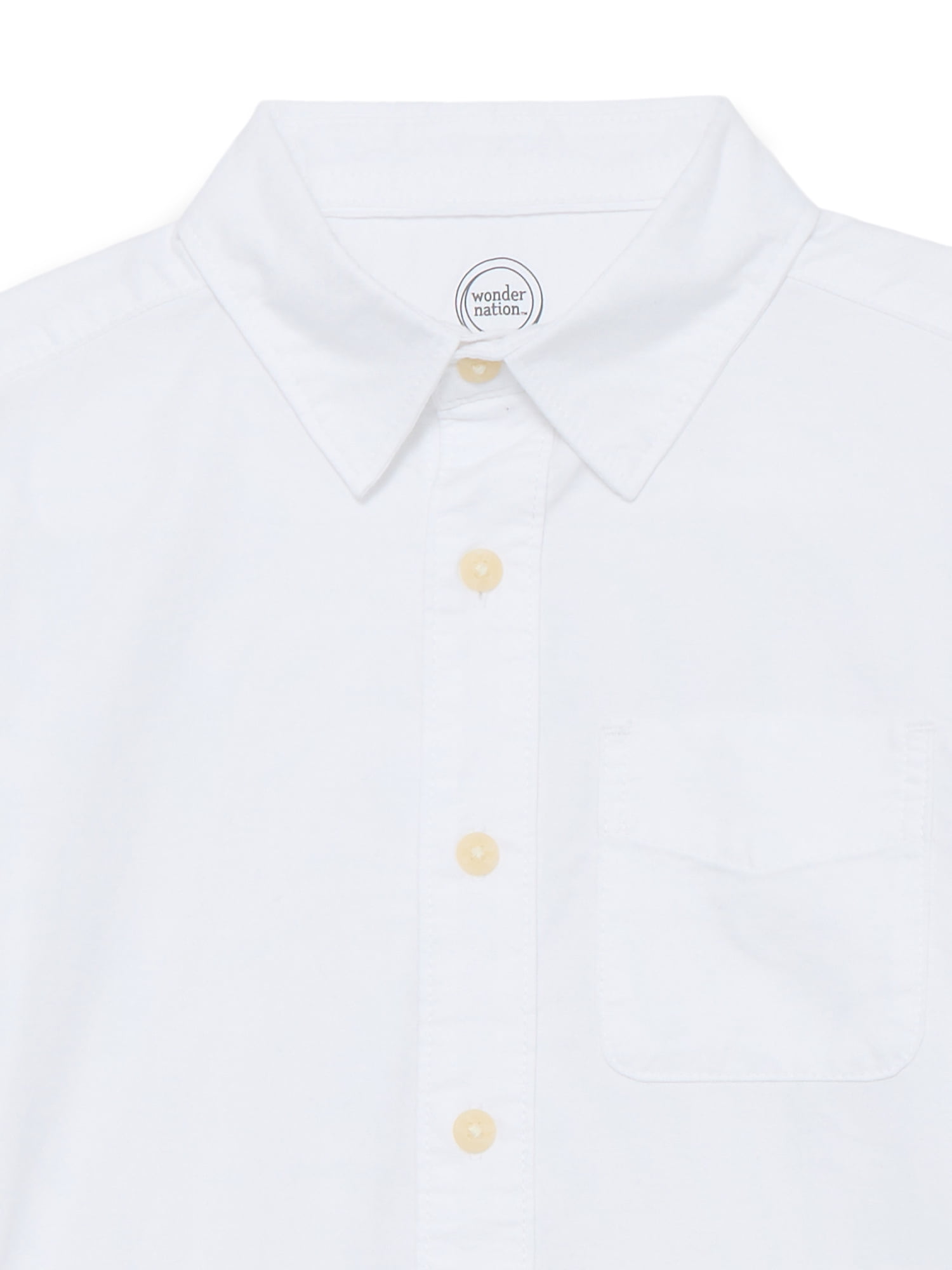 Wonder Nation Boys Cotton Button Up Shirt with Long Sleeves, Sizes 4-18 & Husky