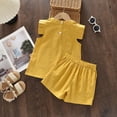 thumbnail image 4 of kpoplk Toddler Baby Girl Clothes Ruffle Short Sleeves T-Shirt Tops and Shorts Set Cute Summer Outfits(Yellow,2-3 Y), 4 of 8