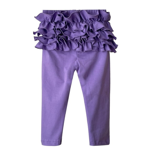 CPNG Toddler Baby Girls Ruffle Leggings Little Girls Solid Color Skinny Pants Soft Knit Ankle Length Leggings(PP2,5-6 Years)