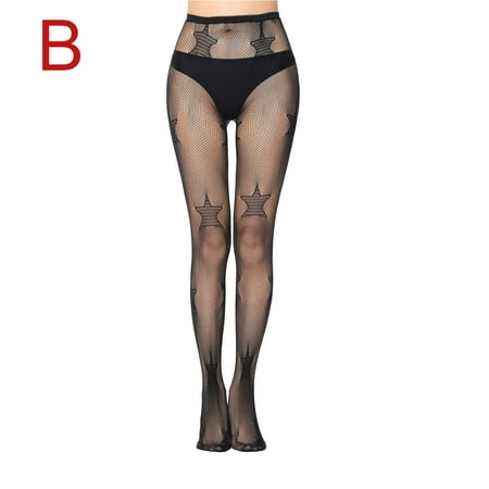 

Silk Stockings for Women Ladies Fashion Hollow Out Heart Print Base Pantyhose Fishnet Women s Bottoming Fishnet Socks Black B