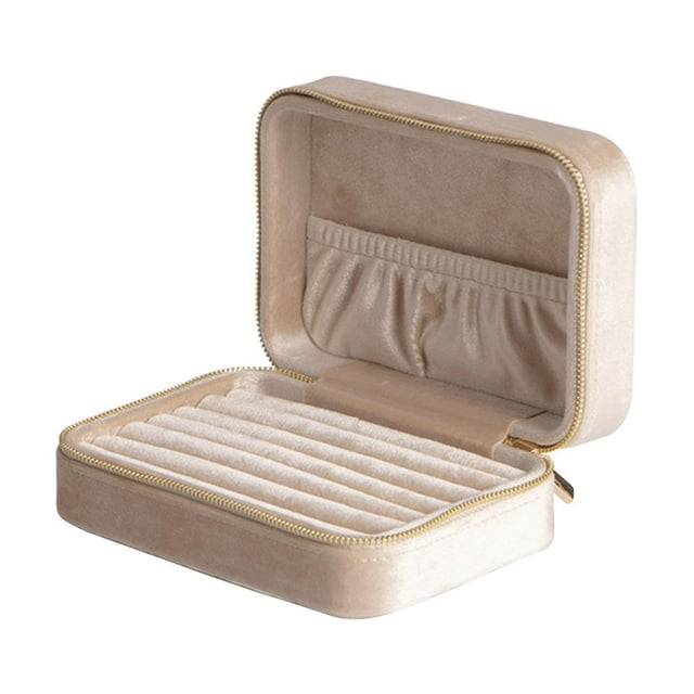 Estuche de viaje para joyas, caja de terciopelo para joyas, regalo de terciopelo, organizador portátil pequeño multifuncional, regalo de Navidad para Beige