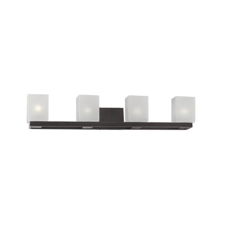 

4-Light Antique Bronze Bath Vanity with White Linen Glass