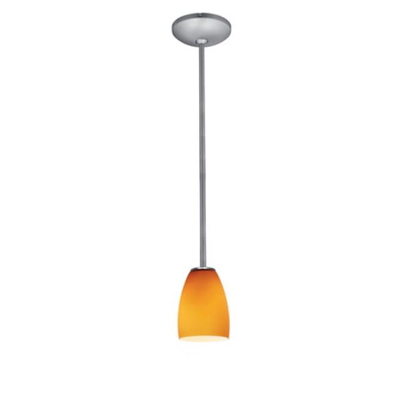 Janine Sherry 28069-1R-BS-AMB 1 Light Cone Glass Pendant in Brushed Steel with Amber Glass