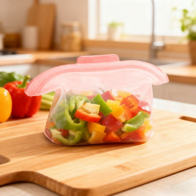 Pochette en Silicone à Grand Ouverture pour le Stockage des Aliments et l'Utilisation Quotidienne – Matériau Réutilisable Étanche en Silicone et Polyester Design Durable pour Maison Cuisine Salle de Bain Extérieur et Jardin Voyage