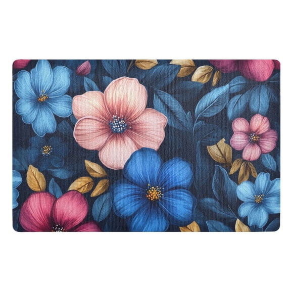 Blue and Pink Floral Fantasy Floor Door Mat Outdoor Indoor for Home Entrance Welcome Mats 32"x20"