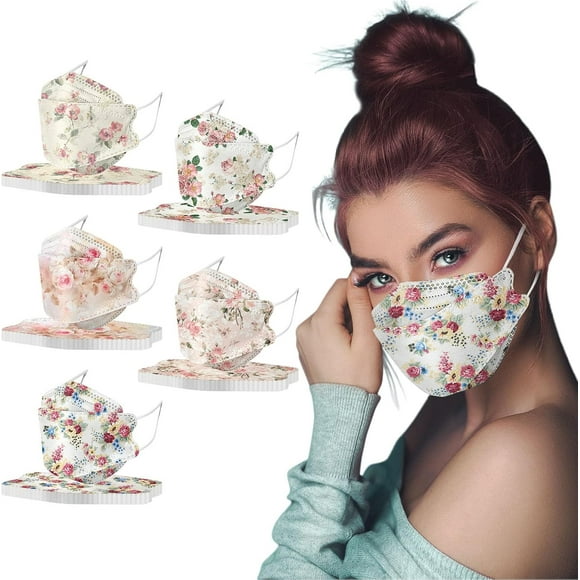 50Pack Leaf Floral Print Women's Face Mask Disposable Flower Adult Skin Care Holiday Balaclava Designer