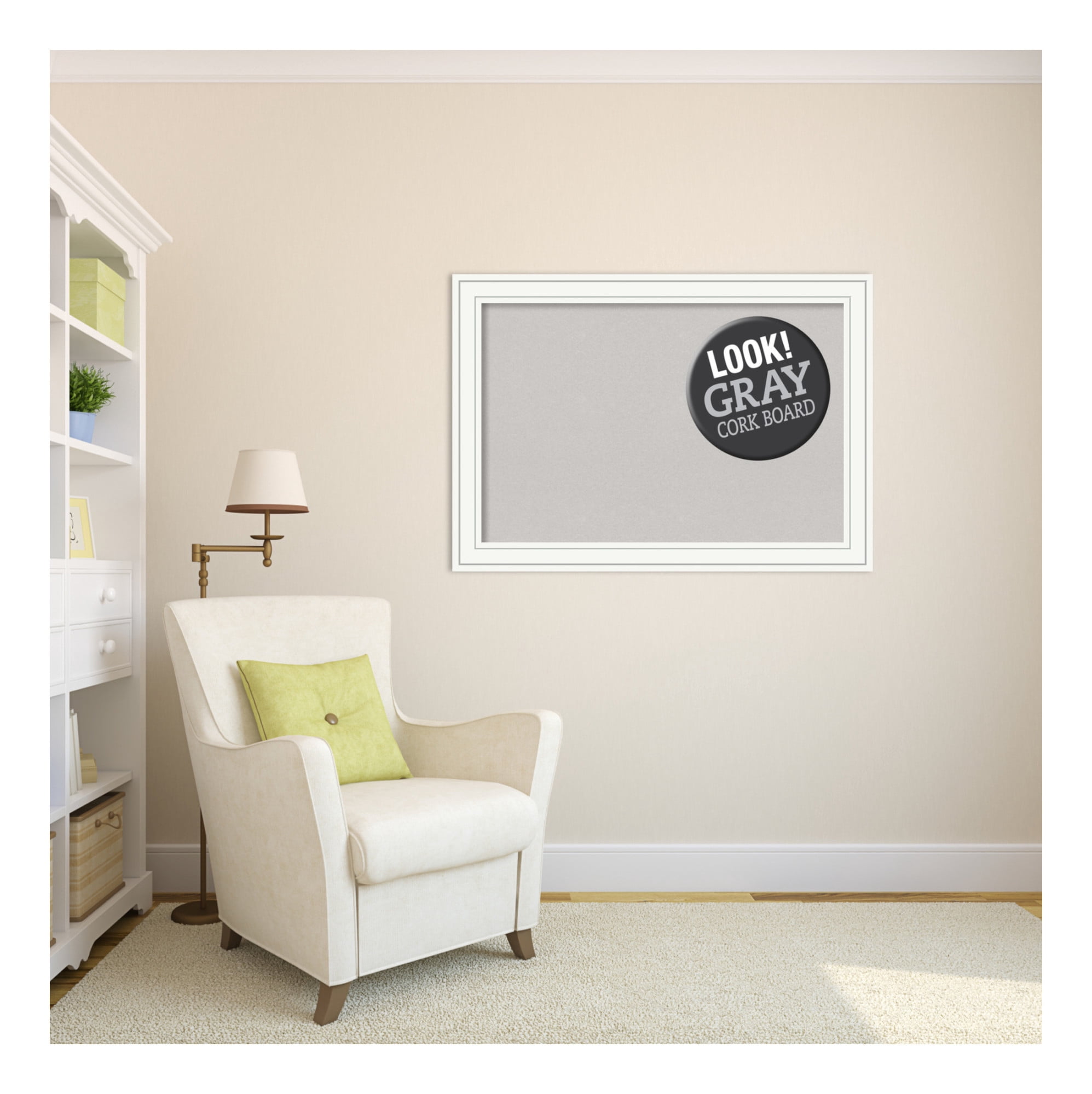 Amanti Art White Cork Board Wood Framed Craftsman White Bulletin Board 41 in. x 29 in.
