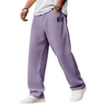 thumbnail image 2 of GrmtClth Casual Pants For Men, Oversized Comfort Waffle Loungewear, Wide Leg Label Elastic Waist Drawstring Bottoms, Skin-Friendly Commute Trousers Light Purple L, 2 of 4