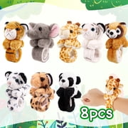 8 Pack Plush Slap Bracelets, Cute Animal Wristbands, Soft Stuffed Snap Bands for Kids & Adults, Party Favors, Gifts, Classroom Rewards