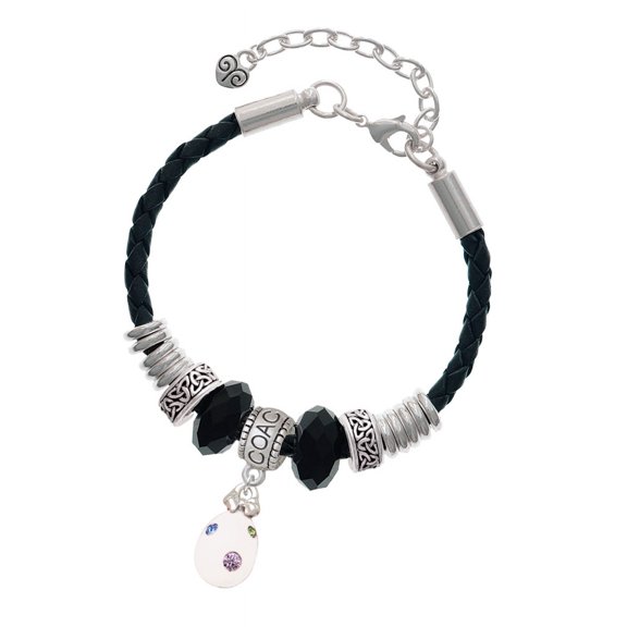 Delight Jewelry White Easter Egg with Color Crystal Dots Coach Celtic Knot Leather Bead Bracelet, 7" 2" Extender