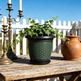 thumbnail image 4 of Thickened Plastic Flower Pot Outdoor, Black Embossed Faux Rattan Style Planter with Drip Tray for Garden Patio Balcony, Housewarming Gift for Plant Lover, 4 of 6