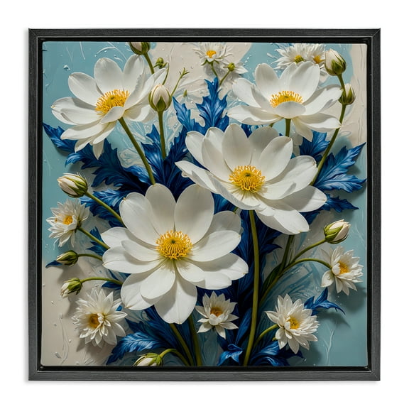 Stupell Industries Magnolias & Blue Florals Plants & Flowers Painting Black Floater Framed Canvas Art Print Wall Art, 18 x 18