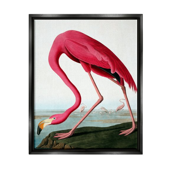 Stupell Industries Flamingo Stepping Near Pond Animals & Insects Painting Black Floater Framed Art Print Wall Art, 17 x 21